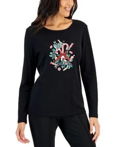 Karen Scott Women's Long-Sleeve Holiday Top, Created For Macy's -Anne Klein Sales Store 22206626 fpx