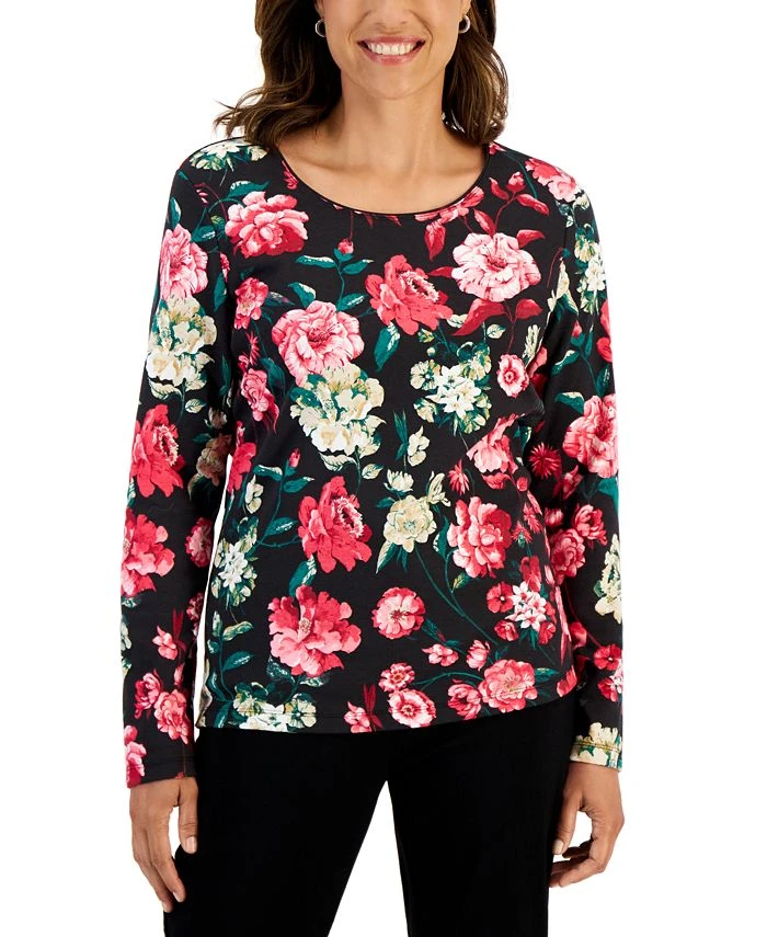 Karen Scott Women's Long-Sleeve Rose Print Top, Created For Macy's 1 Karen Scott Women's Long-Sleeve Rose Print Top, Created For Macy's