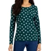 Karen Scott Women's Long-Sleeve Subtle Snowflake Top, Created For Macy's