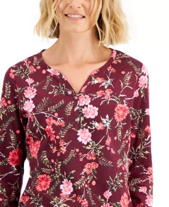 Karen Scott Women's Mistletoe Boutique Printed Henley Top, Created For Macy's -Anne Klein Sales Store 22206843 fpx