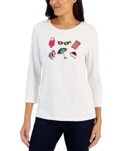 Karen Scott Women's Holiday Beach Top, Created For Macy's