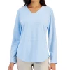Karen Scott Women's Textured Microfleece V-Neck Top, Created For Macy's