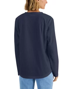 Karen Scott Women's Textured Microfleece V-Neck Top, Created For Macy's -Anne Klein Sales Store 22220948 fpx