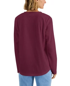 Karen Scott Women's Textured Microfleece V-Neck Top, Created For Macy's -Anne Klein Sales Store 22220949 fpx