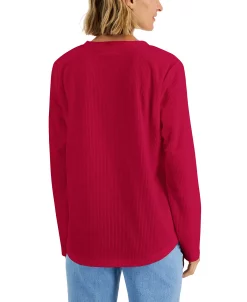 Karen Scott Women's Textured Microfleece V-Neck Top, Created For Macy's -Anne Klein Sales Store 22220950 fpx