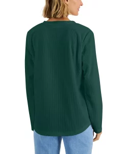 Karen Scott Women's Textured Microfleece V-Neck Top, Created For Macy's -Anne Klein Sales Store 22220951 fpx