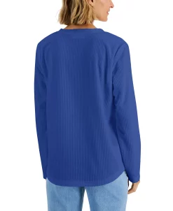 Karen Scott Women's Textured Microfleece V-Neck Top, Created For Macy's -Anne Klein Sales Store 22220955 fpx