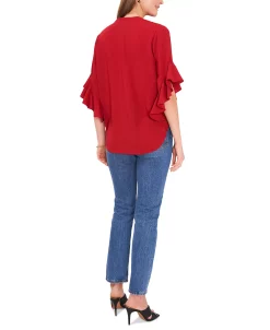 Vince Camuto Women's Ruffle Sleeve Henley Blouse 20 Vince Camuto Women's Ruffle Sleeve Henley Blouse -Anne Klein Sales Store 22223207 fpx