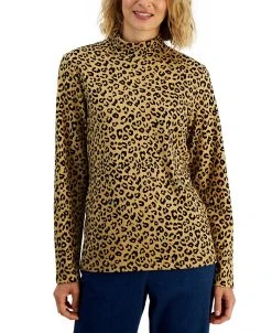 Karen Scott Women's Printed Mock-Neck Top, Created For Macy's