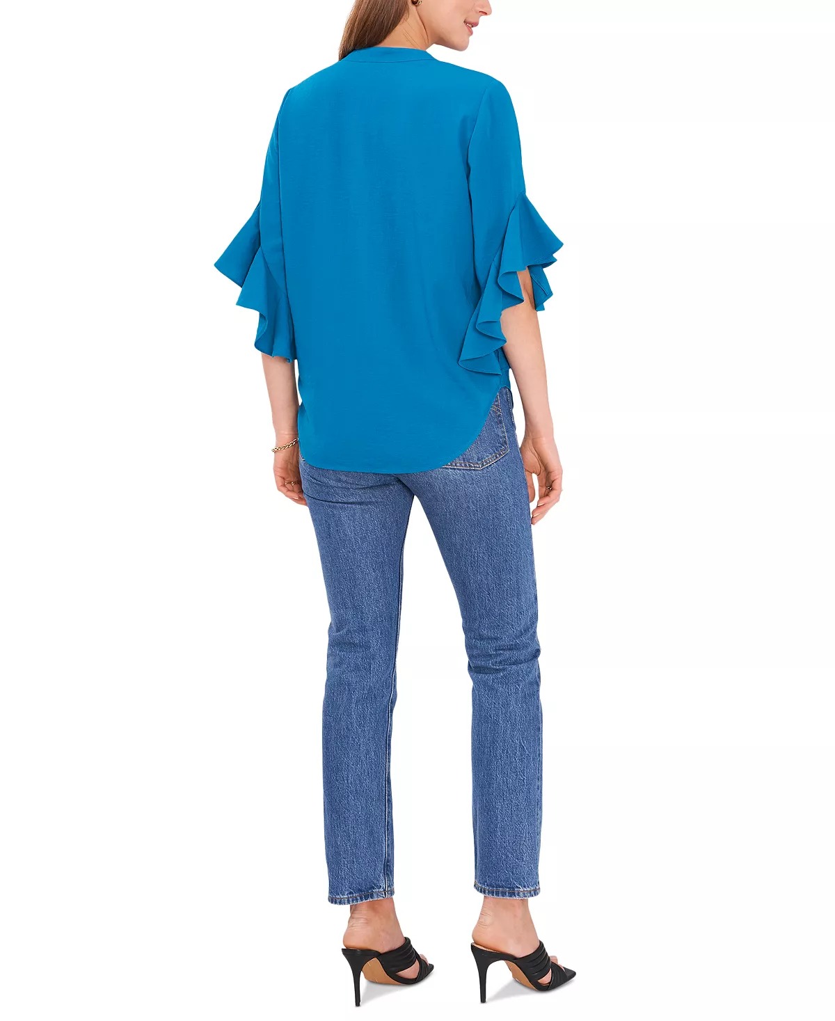 Vince Camuto Women's Ruffle Sleeve Henley Blouse 6 Vince Camuto Women's Ruffle Sleeve Henley Blouse - Image 6