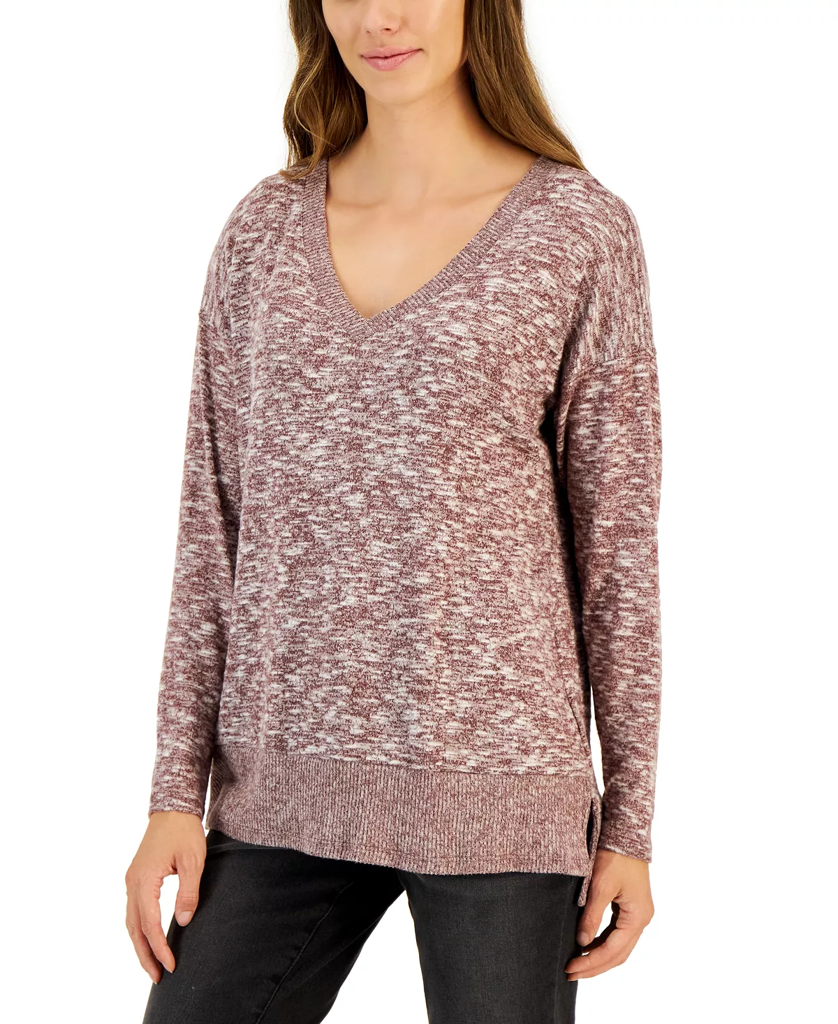 Style & Co Women's V-Neck Snit Top, Created For Macy's 1 Style & Co Women's V-Neck Snit Top, Created For Macy's
