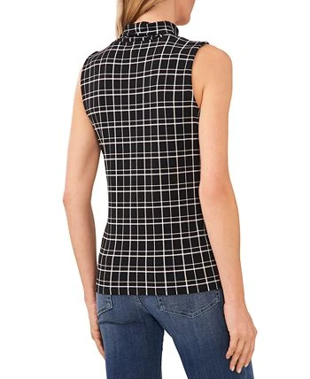 CeCe Women's Plaid Sleeveless Knit Mock Neck Top 2 CeCe Women's Plaid Sleeveless Knit Mock Neck Top - Image 2