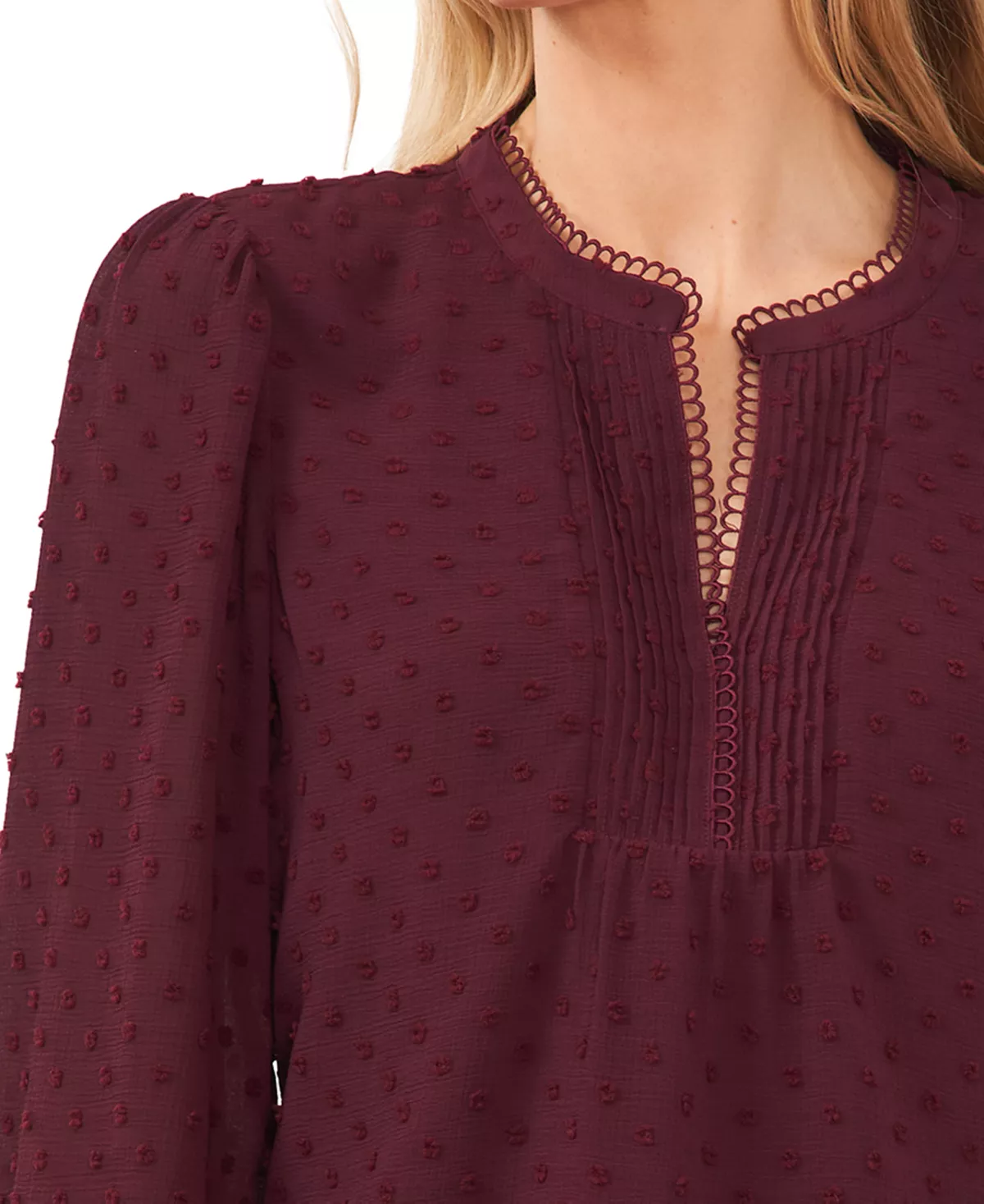 CeCe Women's V-Neck Long-Sleeve Clip-Dot Blouse 6 CeCe Women's V-Neck Long-Sleeve Clip-Dot Blouse - Image 6