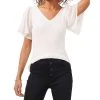 1.STATE Women's Flutter Short Sleeve V-Neck Top