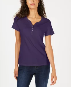 Karen Scott Hort Sleeve Henley Top, Created For Macy's -Anne Klein Sales Store 22268798 fpx