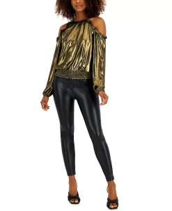 INC International Concepts Women's Metallic Cold-Shoulder Ruffle-Trim Blouse, Created For Macy's 6 INC International Concepts Women's Metallic Cold-Shoulder Ruffle-Trim Blouse, Created For Macy's -Anne Klein Sales Store 22269758 fpx