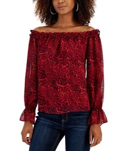 INC International Concepts Women's Animal-Print Off-The-Shoulder Blouse, Created For Macy's
