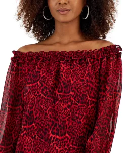 INC International Concepts Women's Animal-Print Off-The-Shoulder Blouse, Created For Macy's -Anne Klein Sales Store 22269769 fpx