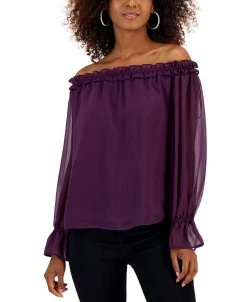 INC International Concepts Women's Off-The-Shoulder Ruffled Blouse, Created For Macy's