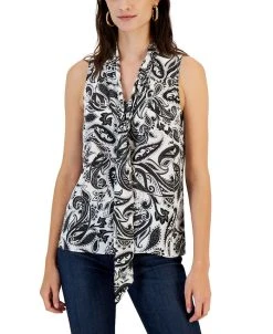 INC International Concepts Women's Printed Tie-Neck Top, Created For Macy's