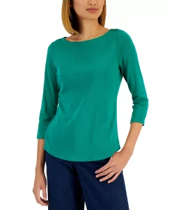 Charter Club Women's Pima Cotton Boat-Neck Top, Created For Macy's