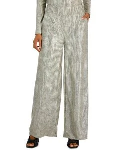 INC International Concepts Women's Metallic Wide-Leg High Rise Pull-On Pants, Created For Macy's