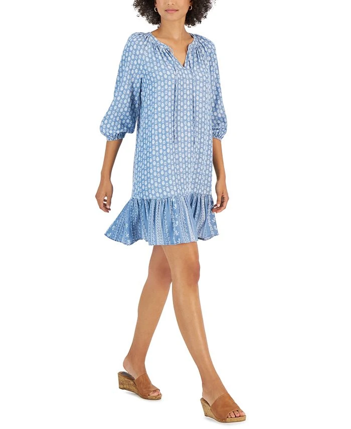 Style & Co Women's Printed Chambray Peasant Dress, Created For Macy's 1 Style & Co Women's Printed Chambray Peasant Dress, Created For Macy's