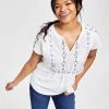 Style & Co Women's Embroidered Split-Neckline Top, Created For Macy's