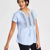 Style & Co Women's Embroidered Split-Neckline Top, Created For Macy's