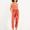And Now This Women's Sleeveless Belted Satin Jumpsuit