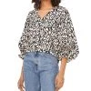 Vince Camuto Women's Smocked Cuff Etched Geo Blouse