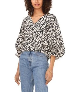 Vince Camuto Women's Smocked Cuff Etched Geo Blouse