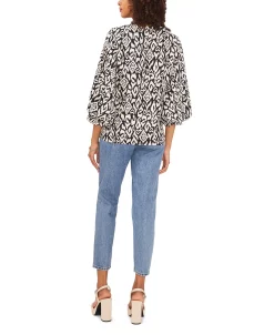 Vince Camuto Women's Smocked Cuff Etched Geo Blouse -Anne Klein Sales Store 22291710 fpx