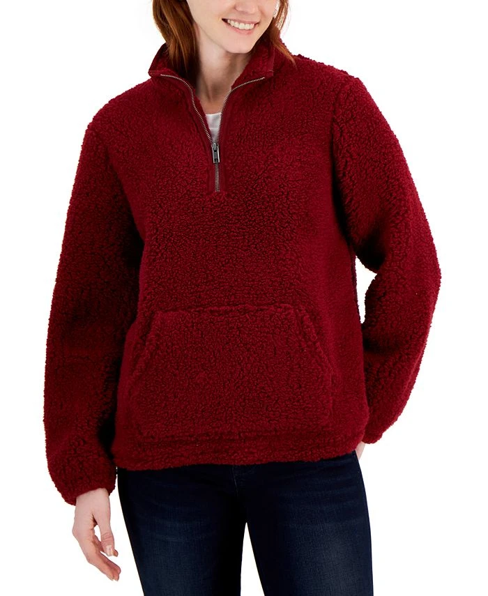 Style & Co Women's Sherpa Quarter-Zip Pullover, Created For Macy's 1 Style & Co Women's Sherpa Quarter-Zip Pullover, Created For Macy's