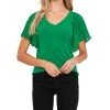 CeCe Women's Combo Flutter Sleeve V-neck Blouse