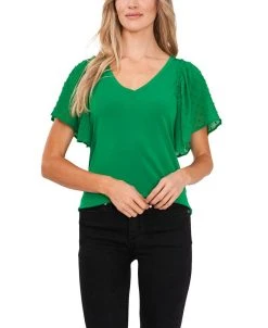 CeCe Women's Combo Flutter Sleeve V-neck Blouse