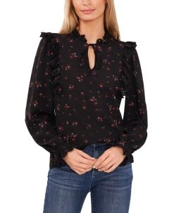 CeCe Women's Long Sleeve Blouse With Eyelet Trim