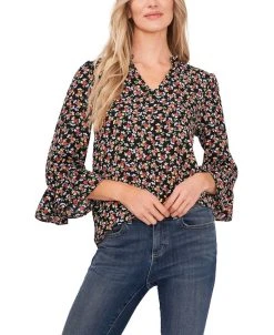 CeCe Women's Elbow Sleeve Ruffled V-neckline Blouse