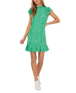 CeCe Women's Floral Cascades Button Front Dress