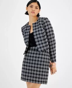 Bar III Women's Plaid Tweed Open-Front Cropped Jacket, Created For Macy's -Anne Klein Sales Store 22299029 fpx