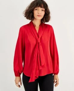 Bar III Women's Bow-Tie Long-Sleeve Blouse, Created For Macy's