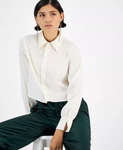 Bar III Women's Cropped Button-Front Long-Sleeve Blouse, Created For Macy's -Anne Klein Sales Store 22299145 fpx