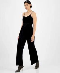 Bar III Women's Velvet V-Neck Scoop-Back Belted Jumpsuit, Created For Macy's -Anne Klein Sales Store 22299156 fpx