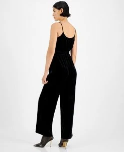 Bar III Women's Velvet V-Neck Scoop-Back Belted Jumpsuit, Created For Macy's -Anne Klein Sales Store 22299157 fpx