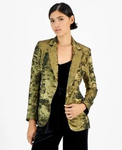 Bar III Women's Metallic Notched Collar One-Button Jacket, Created For Macy's