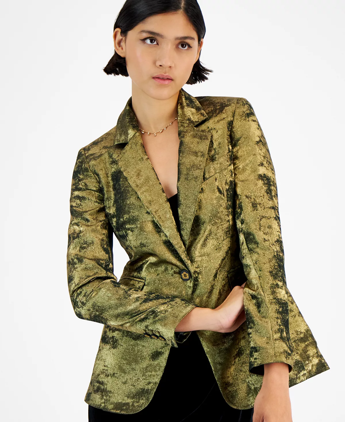 Bar III Women's Metallic Notched Collar One-Button Jacket, Created For Macy's 3 Bar III Women's Metallic Notched Collar One-Button Jacket, Created For Macy's - Image 3