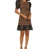 Michael Kors Animal-Print Faux-Leather Trim Dress