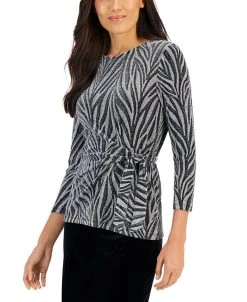 Kasper Women's Side-Tie Metallic Shimmer Knit Top