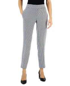 Kasper Women's Houndstooth Mid Rise Slim-Fit Pants