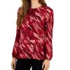 Kasper Women's Pleat-Neck Printed Long-Sleeve Top